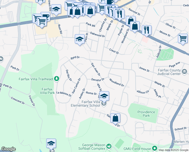 map of restaurants, bars, coffee shops, grocery stores, and more near 4303 Decatur Court in Fairfax