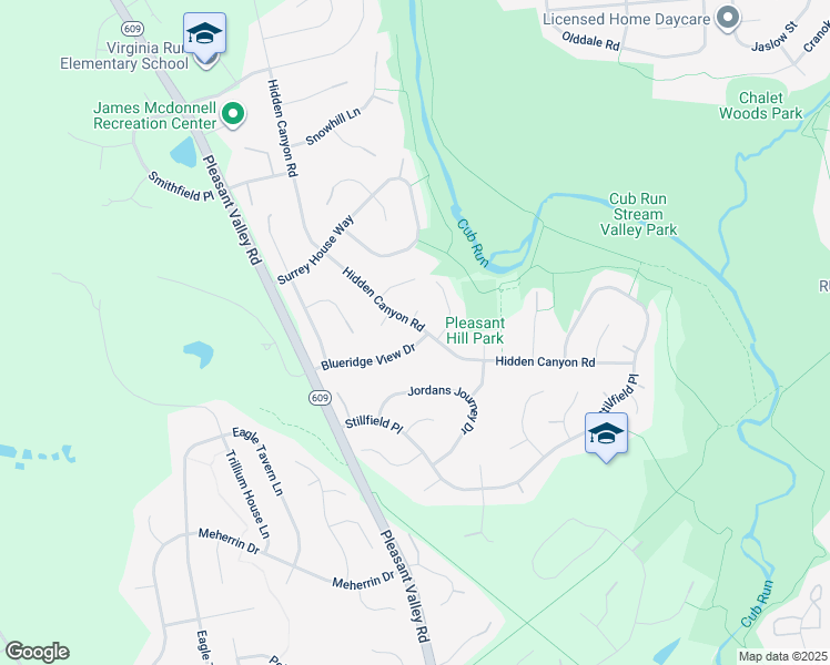 map of restaurants, bars, coffee shops, grocery stores, and more near 6242 Hidden Canyon Road in Centreville