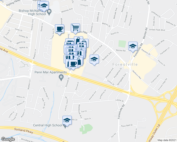 map of restaurants, bars, coffee shops, grocery stores, and more near 101 Independence Avenue Southeast in Washington