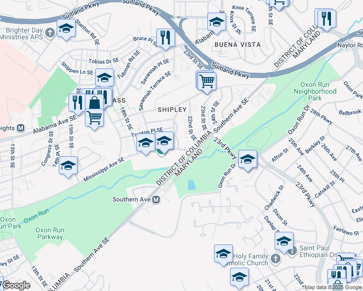 map of restaurants, bars, coffee shops, grocery stores, and more near 3536 21st Street Southeast in Washington