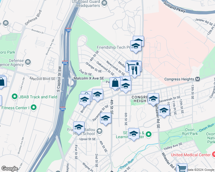 map of restaurants, bars, coffee shops, grocery stores, and more near 316 Raleigh Street Southeast in Washington