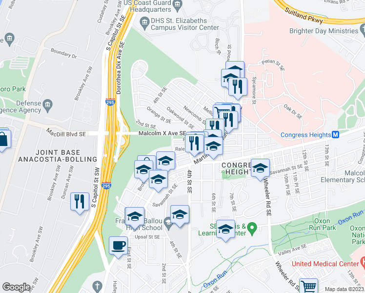 map of restaurants, bars, coffee shops, grocery stores, and more near 316 Raleigh Street Southeast in Washington