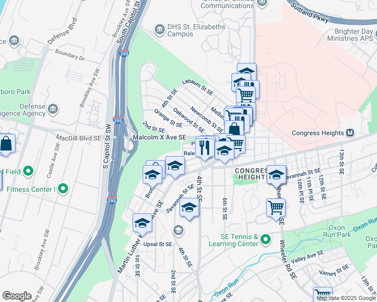 map of restaurants, bars, coffee shops, grocery stores, and more near 308 Raleigh Street Southeast in Washington