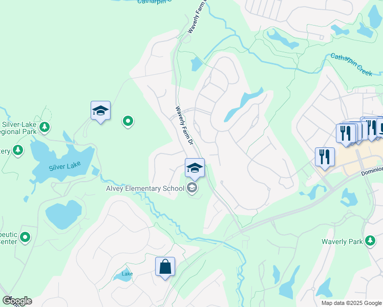 map of restaurants, bars, coffee shops, grocery stores, and more near 5301 Jacobs Creek Place in Haymarket