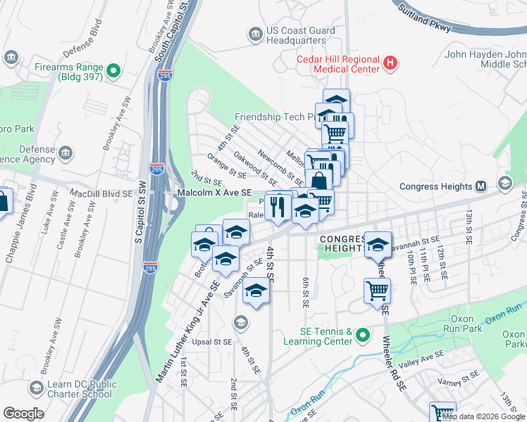 map of restaurants, bars, coffee shops, grocery stores, and more near 101 Independence Avenue Southeast in Washington