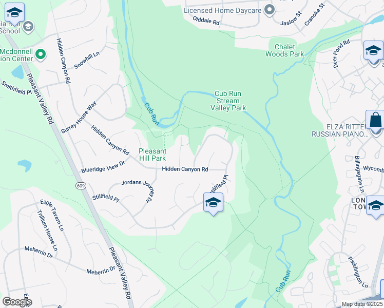 map of restaurants, bars, coffee shops, grocery stores, and more near 15049 Stillfield Place in Centreville