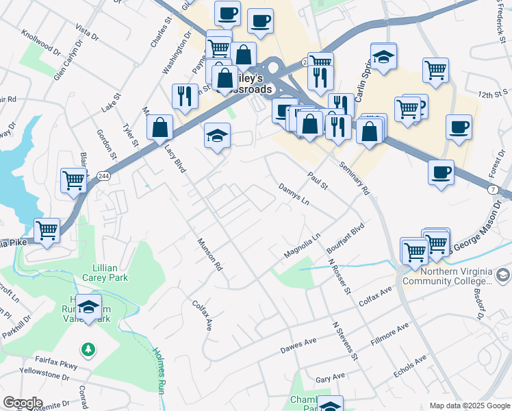 map of restaurants, bars, coffee shops, grocery stores, and more near 5819 Oakview Gardens Drive in Bailey's Crossroads