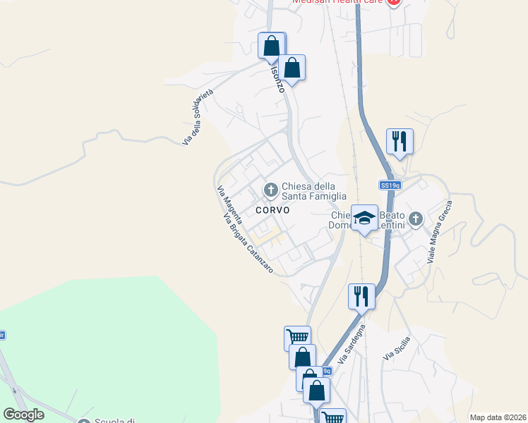 map of restaurants, bars, coffee shops, grocery stores, and more near 1b Via Bezzecca in Catanzaro