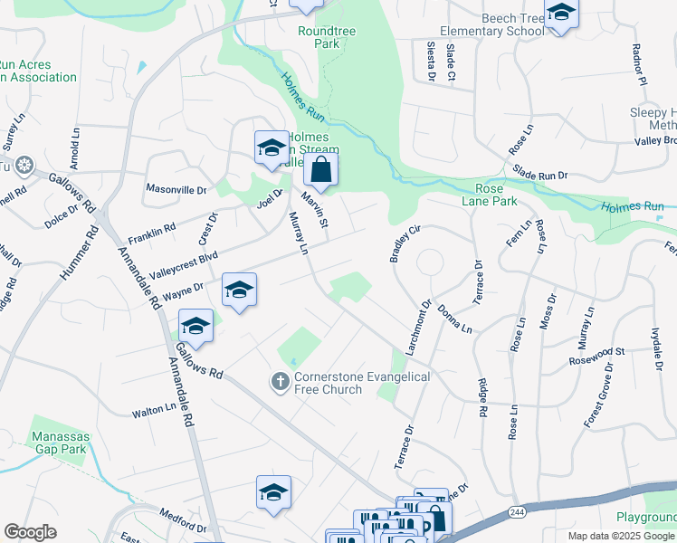map of restaurants, bars, coffee shops, grocery stores, and more near 7127 Sanford Court in Annandale