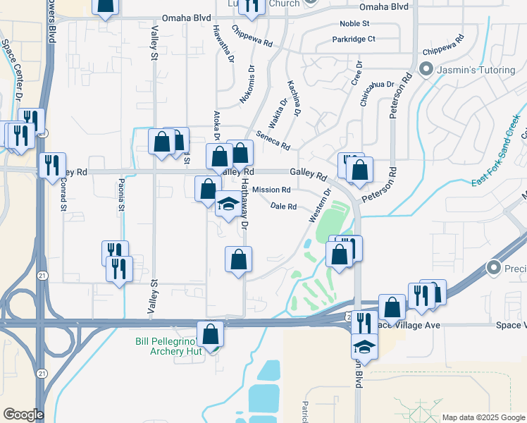 map of restaurants, bars, coffee shops, grocery stores, and more near 835 Hathaway Drive in Colorado Springs