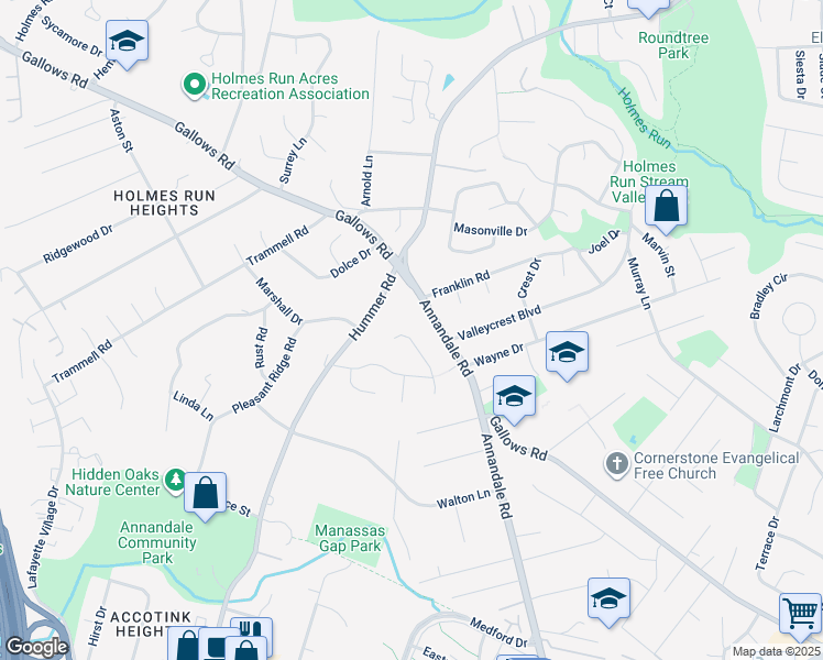 map of restaurants, bars, coffee shops, grocery stores, and more near 3707 Krysia Court in Annandale