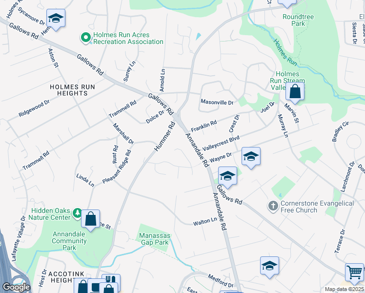 map of restaurants, bars, coffee shops, grocery stores, and more near 3707 Krysia Court in Annandale