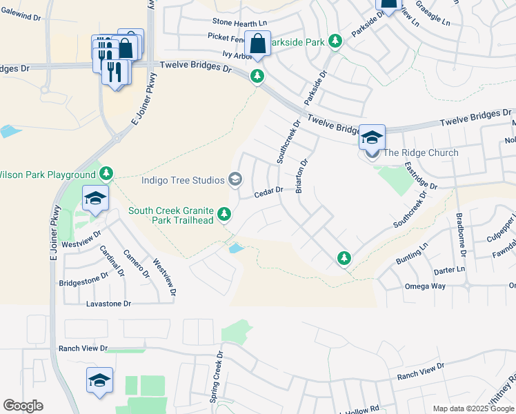 map of restaurants, bars, coffee shops, grocery stores, and more near 1345 Oak Valley Drive in Lincoln