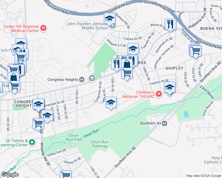 map of restaurants, bars, coffee shops, grocery stores, and more near 101 Independence Avenue Southeast in Washington