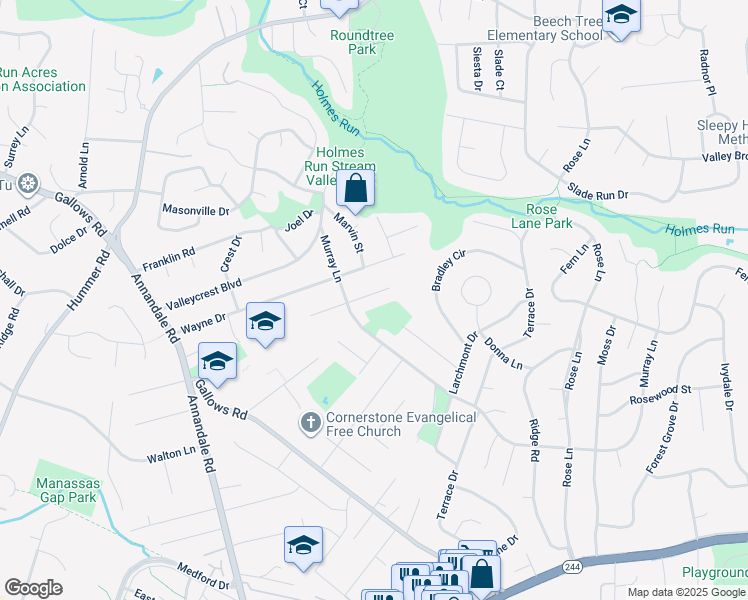 map of restaurants, bars, coffee shops, grocery stores, and more near 7127 Sanford Court in Annandale