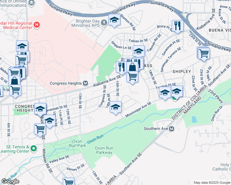 map of restaurants, bars, coffee shops, grocery stores, and more near 101 Independence Avenue Southeast in Washington