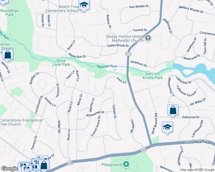 map of restaurants, bars, coffee shops, grocery stores, and more near 3701 Ivydale Drive in Annandale