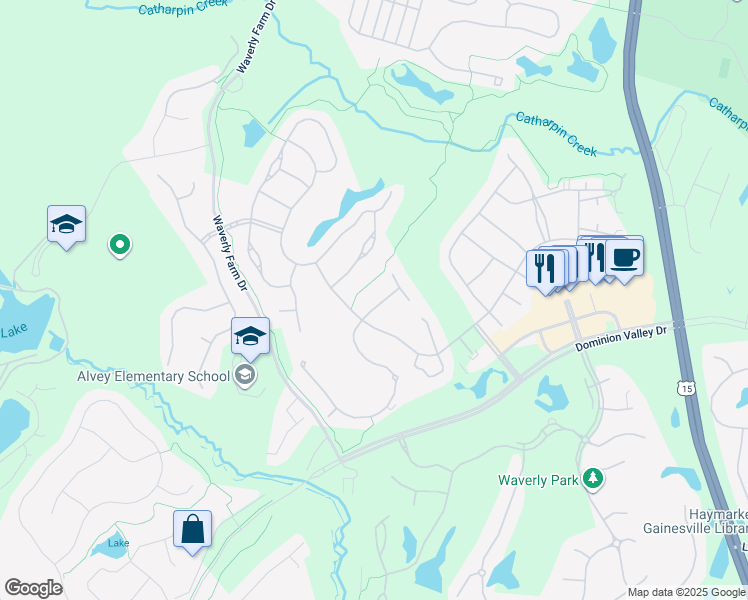 map of restaurants, bars, coffee shops, grocery stores, and more near 5244 Armour Court in Haymarket