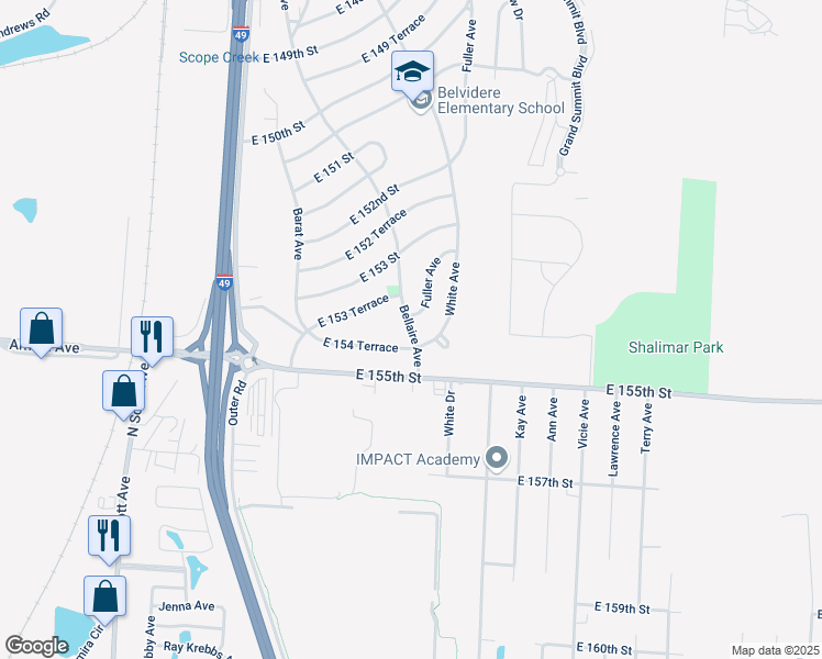 map of restaurants, bars, coffee shops, grocery stores, and more near 15404 Bellaire Avenue in Grandview