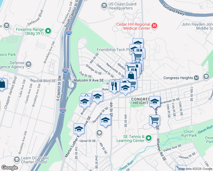 map of restaurants, bars, coffee shops, grocery stores, and more near 101 Independence Avenue Southeast in Washington