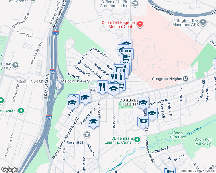 map of restaurants, bars, coffee shops, grocery stores, and more near 101 Independence Avenue Southeast in Washington