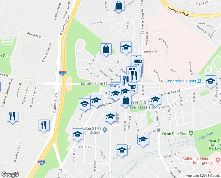 map of restaurants, bars, coffee shops, grocery stores, and more near 101 Independence Avenue Southeast in Washington