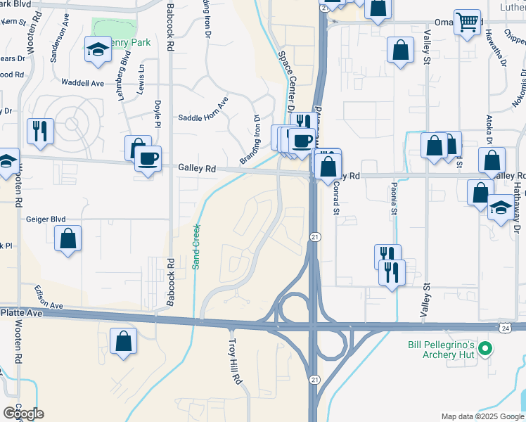 map of restaurants, bars, coffee shops, grocery stores, and more near 818 Grissom Drive in Colorado Springs