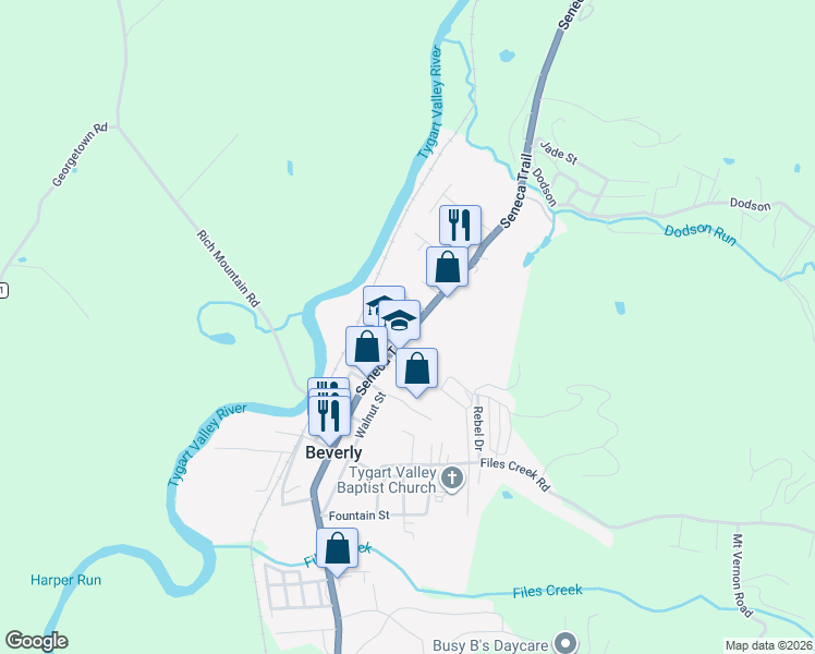 map of restaurants, bars, coffee shops, grocery stores, and more near Main Street in Beverly