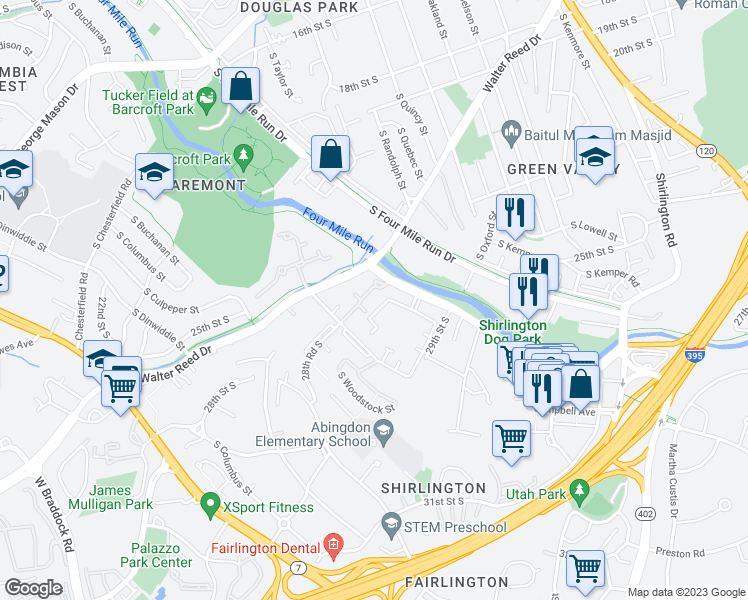 map of restaurants, bars, coffee shops, grocery stores, and more near 4522 28th Road South in Arlington