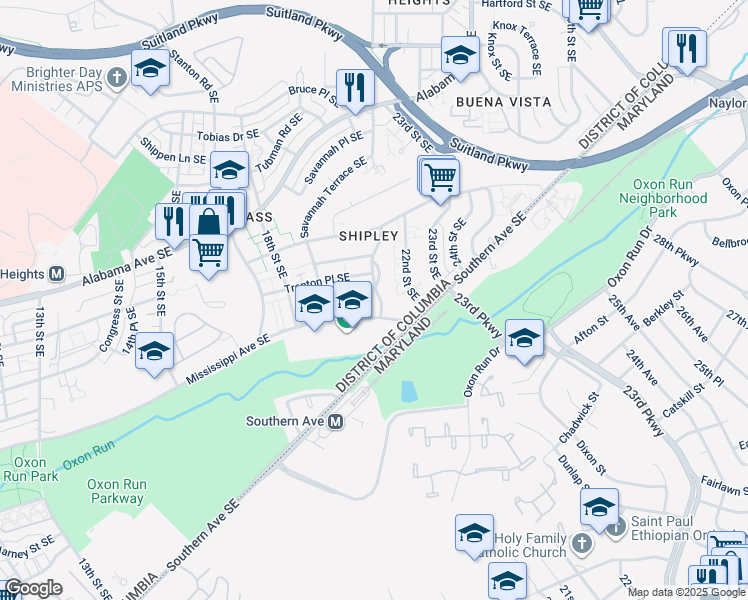 map of restaurants, bars, coffee shops, grocery stores, and more near 3525 21st Street Southeast in Washington