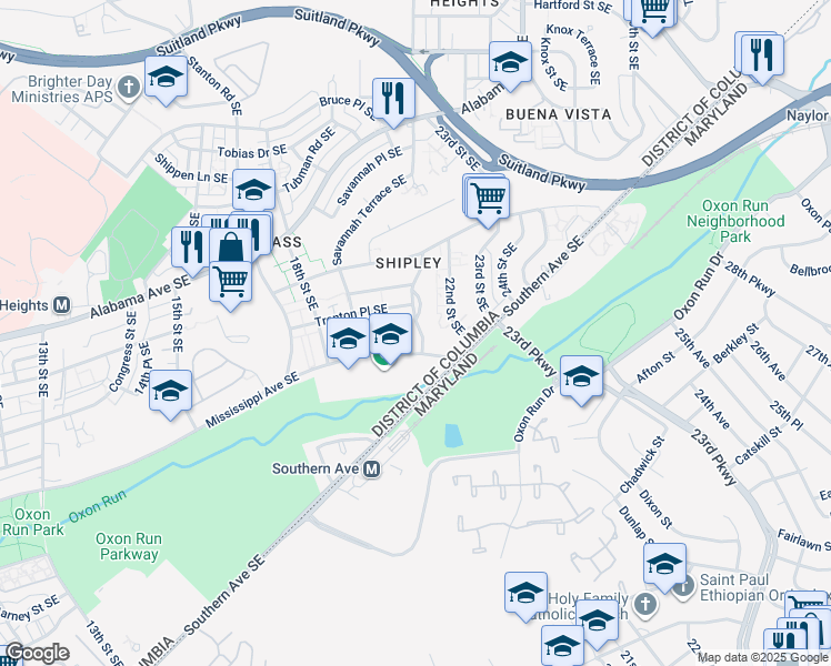 map of restaurants, bars, coffee shops, grocery stores, and more near 3525 21st Street Southeast in Washington