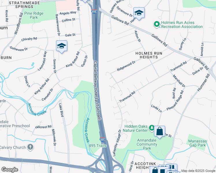 map of restaurants, bars, coffee shops, grocery stores, and more near 7842 Thor Drive in Annandale