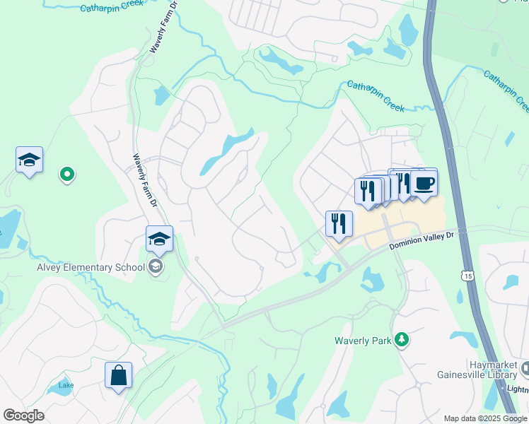 map of restaurants, bars, coffee shops, grocery stores, and more near 5227 Armour Court in Haymarket