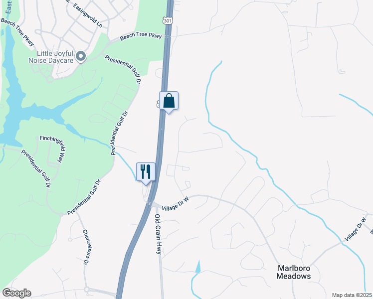 map of restaurants, bars, coffee shops, grocery stores, and more near 16204 Marsham Dr in Upper Marlboro