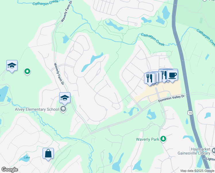map of restaurants, bars, coffee shops, grocery stores, and more near 5227 Armour Court in Haymarket