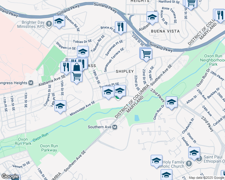 map of restaurants, bars, coffee shops, grocery stores, and more near 3512 19th Street Southeast in Washington