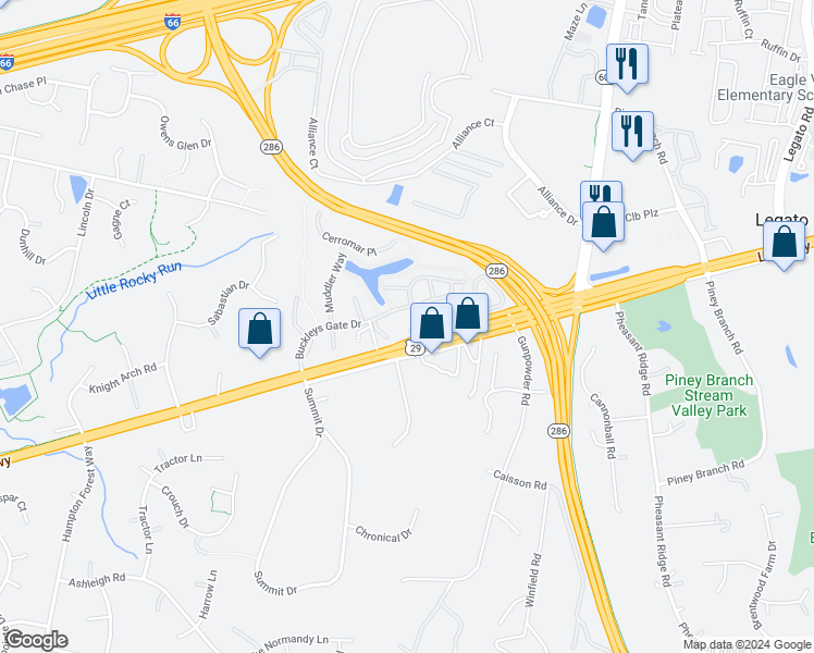 map of restaurants, bars, coffee shops, grocery stores, and more near 4948 Wyndham Creek Court in Fairfax