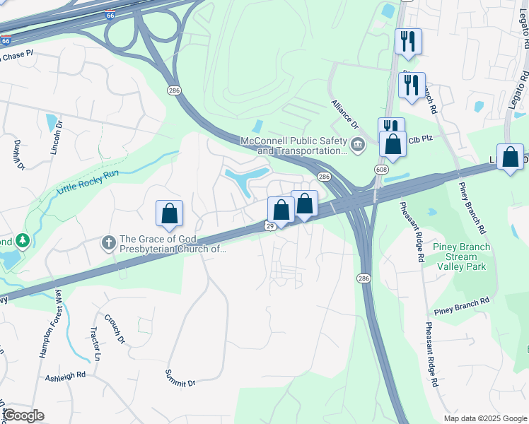 map of restaurants, bars, coffee shops, grocery stores, and more near 4948 Wyndham Creek Court in Fairfax