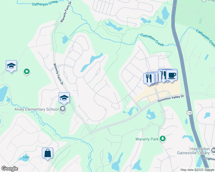 map of restaurants, bars, coffee shops, grocery stores, and more near 5225 Armour Court in Haymarket
