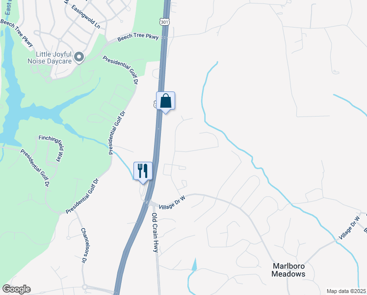 map of restaurants, bars, coffee shops, grocery stores, and more near 16204 Marsham Dr in Upper Marlboro