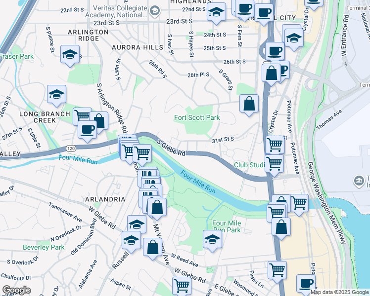 map of restaurants, bars, coffee shops, grocery stores, and more near 3112 South High Street in Arlington