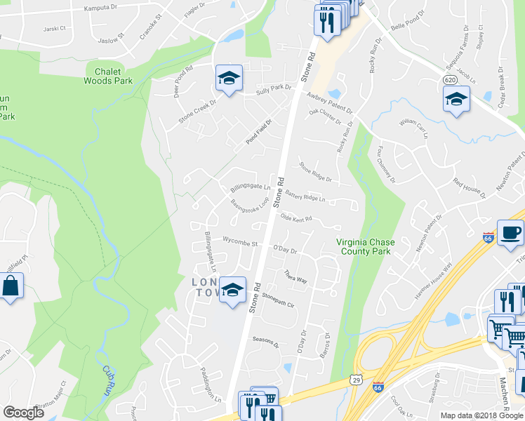 map of restaurants, bars, coffee shops, grocery stores, and more near 14729 Basingstoke Loop in Centreville