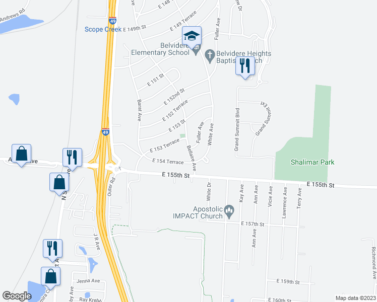 map of restaurants, bars, coffee shops, grocery stores, and more near 15402 Bellaire Avenue in Grandview