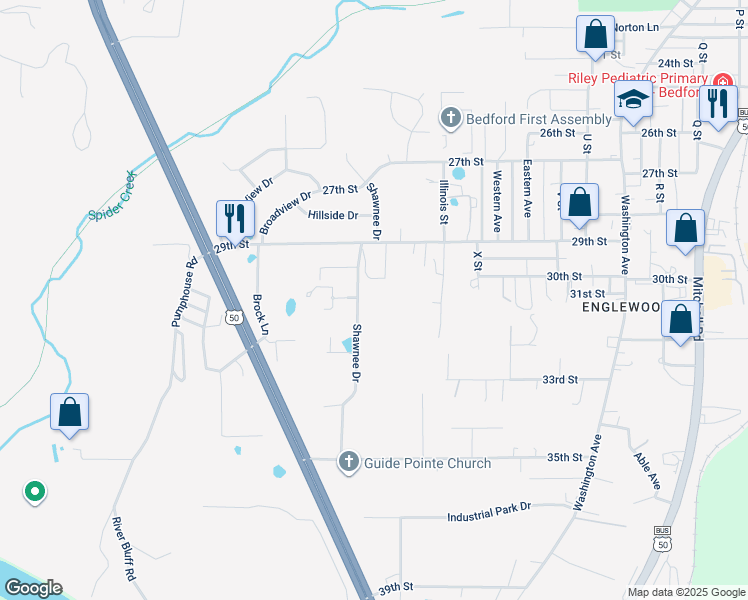map of restaurants, bars, coffee shops, grocery stores, and more near 3008 Shawnee Drive in Bedford
