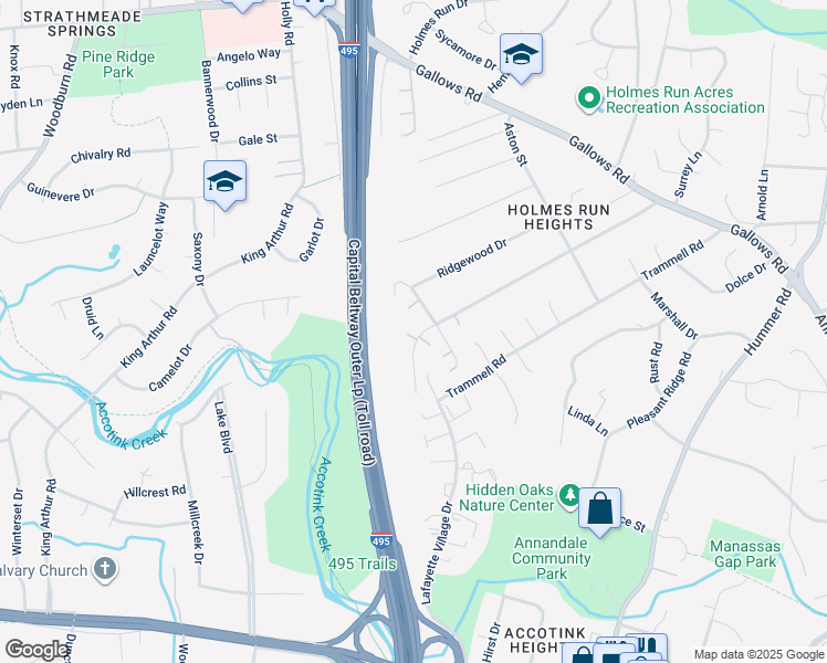 map of restaurants, bars, coffee shops, grocery stores, and more near 7836 Thor Drive in Annandale