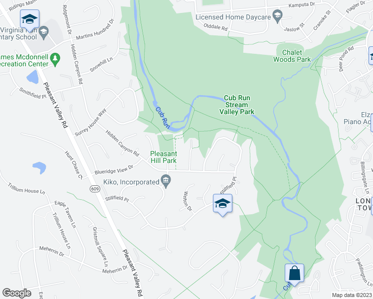 map of restaurants, bars, coffee shops, grocery stores, and more near 6108 Oakengate Way in Centreville