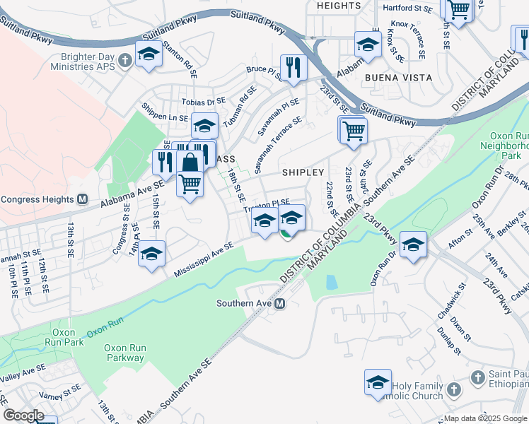 map of restaurants, bars, coffee shops, grocery stores, and more near 3511 19th Street Southeast in Washington