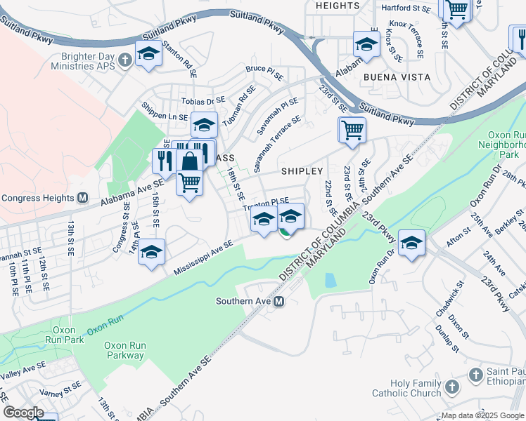 map of restaurants, bars, coffee shops, grocery stores, and more near 3511 19th Street Southeast in Washington