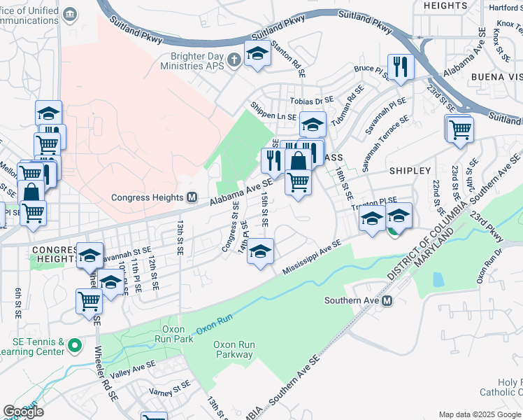 map of restaurants, bars, coffee shops, grocery stores, and more near 101 Independence Avenue Southeast in Washington