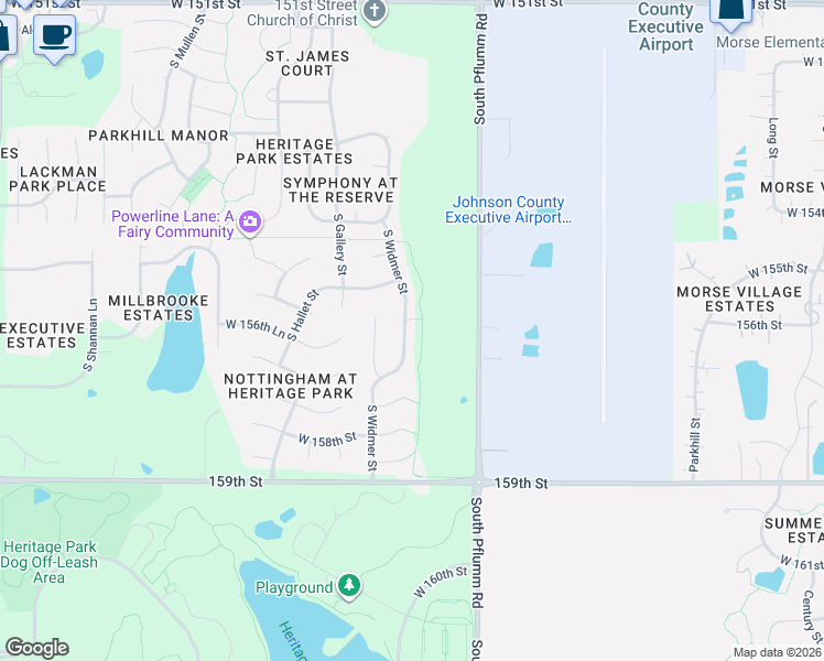 map of restaurants, bars, coffee shops, grocery stores, and more near 15635 South Widmer Street in Olathe